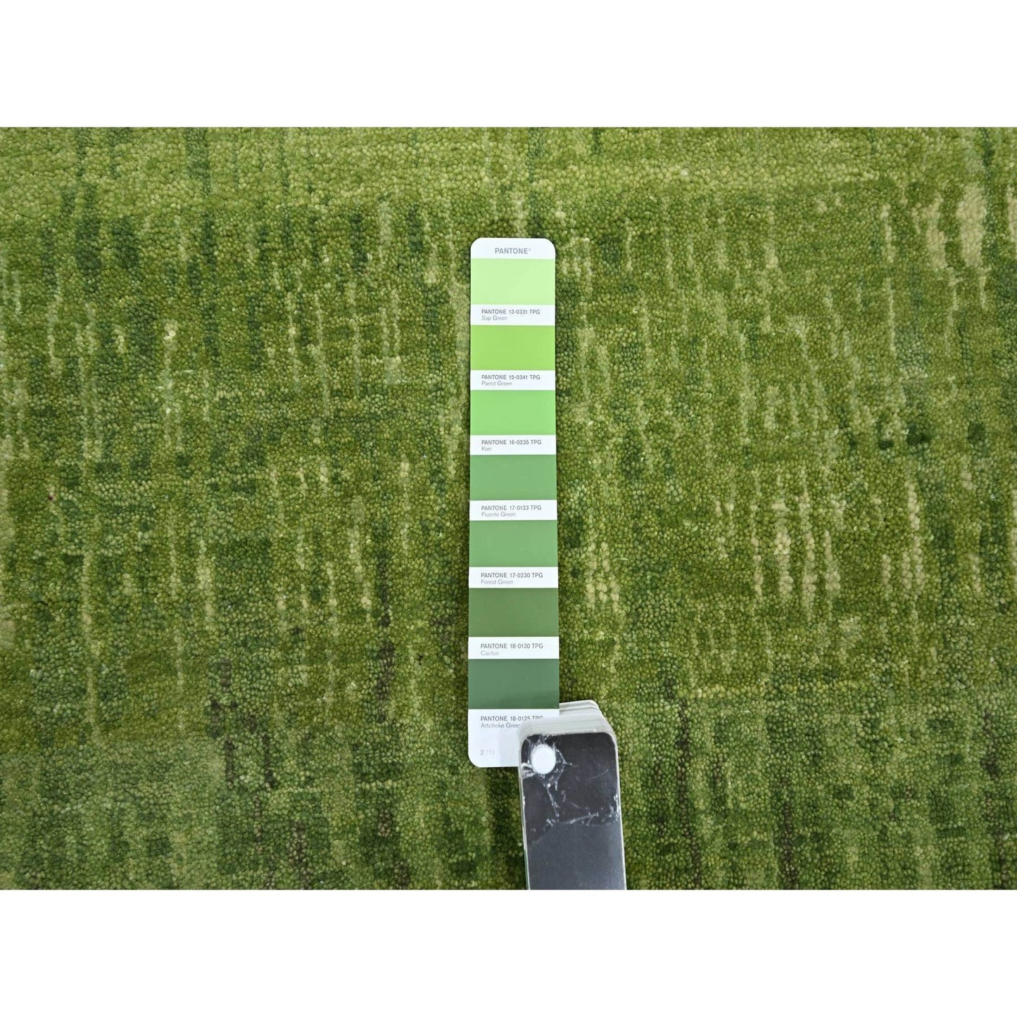 9'X12'3" Moss Green, Vertical Ombre Design, Hand Knotted, Soft Wool Rug