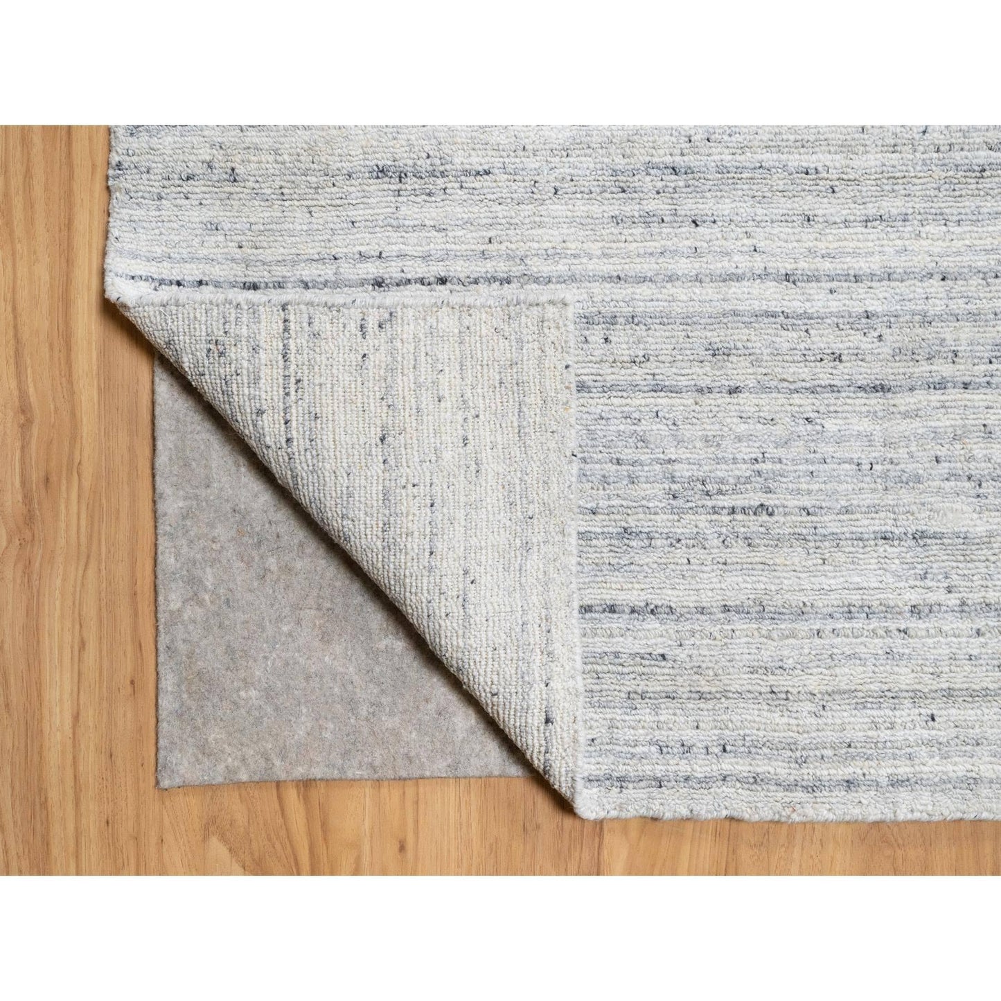 12'2"X17'10" Gray Modern Striae Design Wool Hand Loomed Oversized Rug