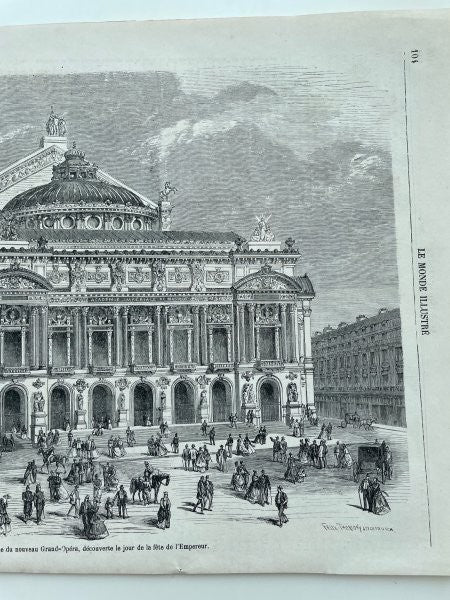 Paris Opera Garnier 1867 Original Wood Engraving Le Monde Illustr Paris Exposit