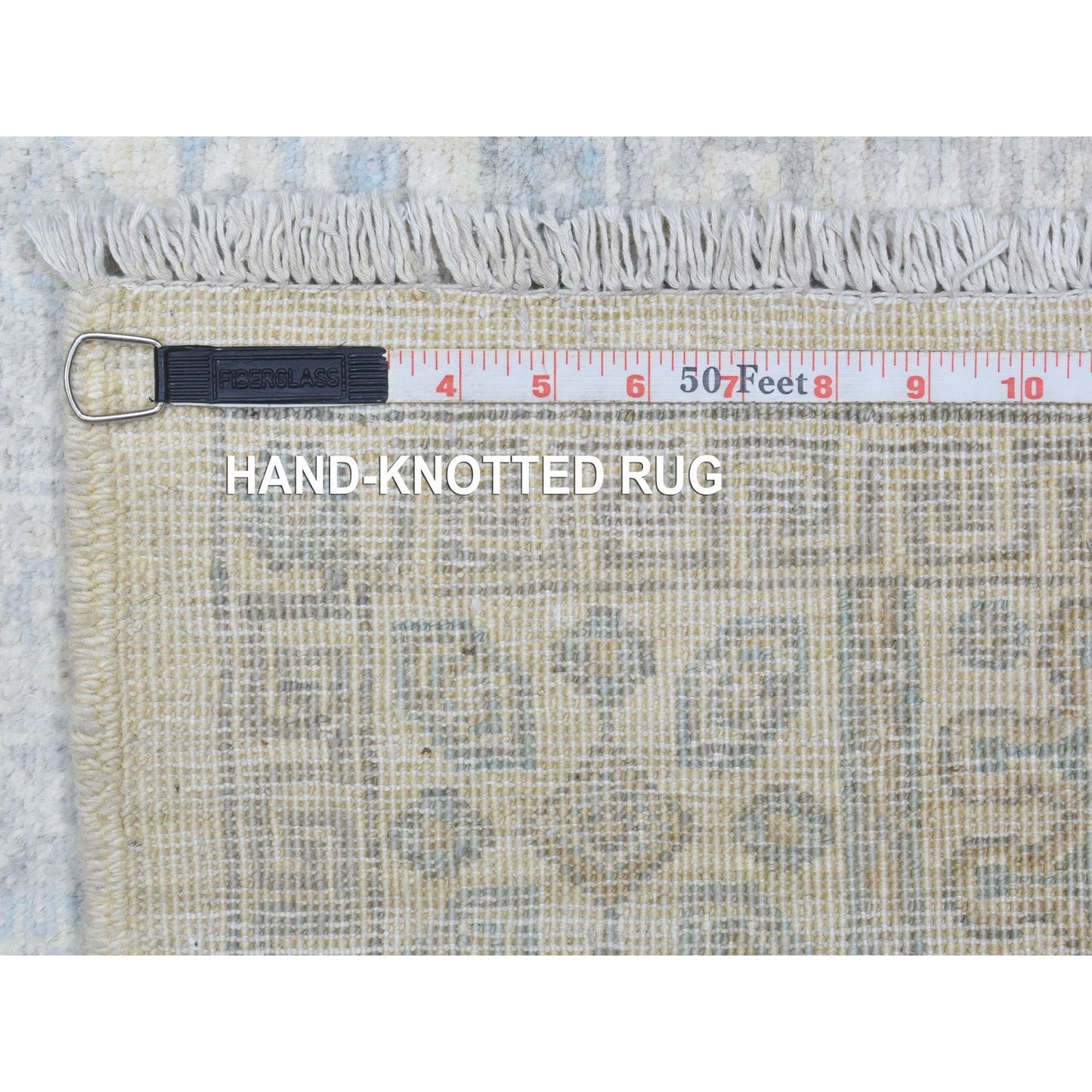 4'X11'8" Ivory White Wash Peshawar Wool Hand Knotted Wide Runner Rug
