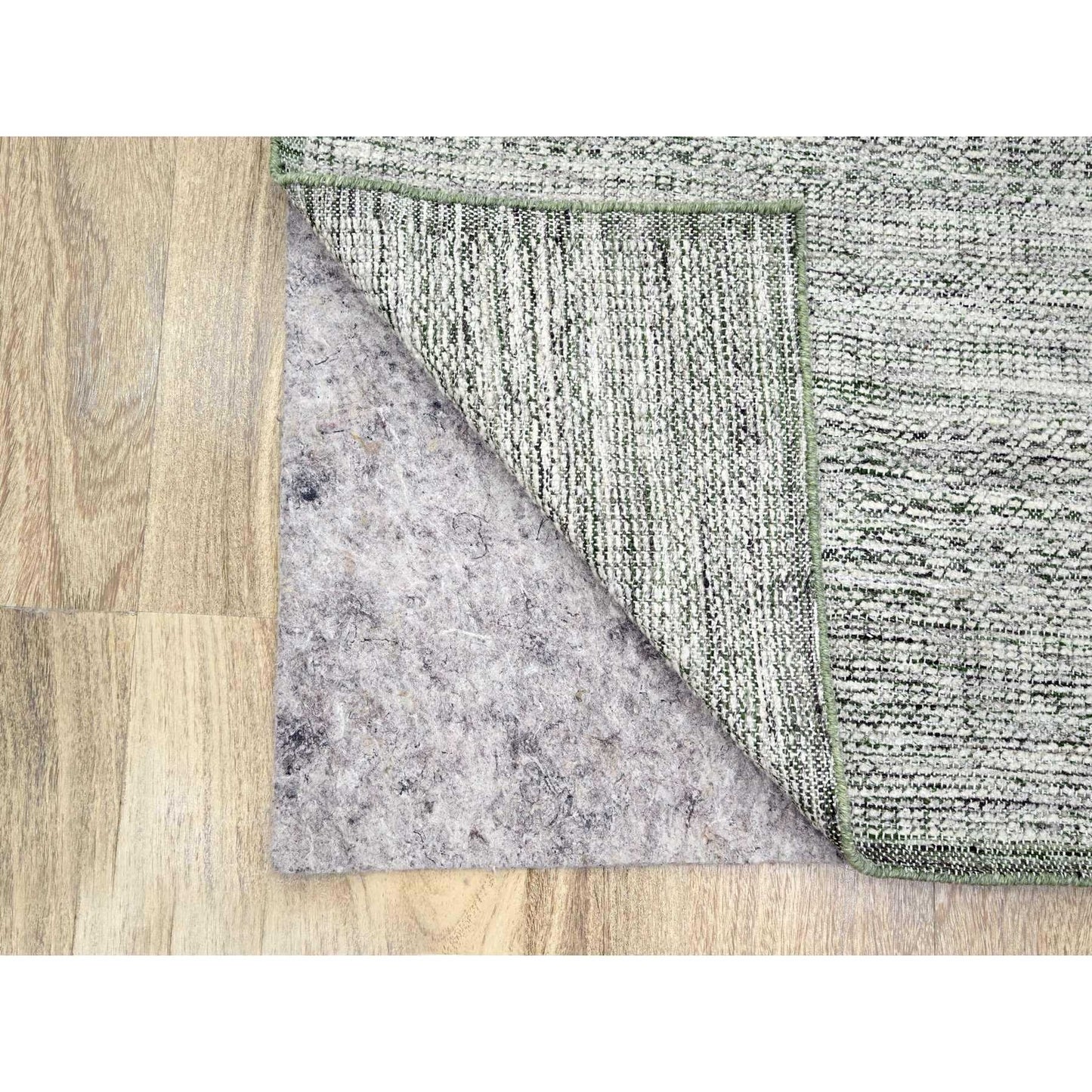 2'7"X8' White & Green Hand Knotted Oxidized Grass Design Wool Runner Rug