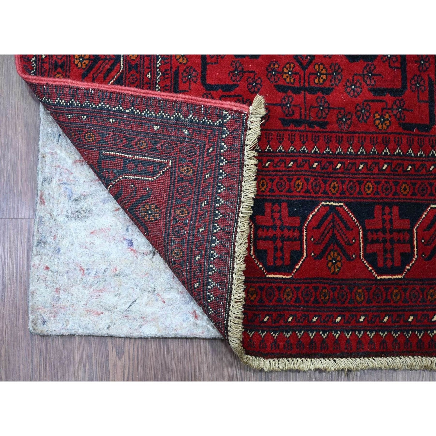 2'10"X19'3" Red Geometric Afghan Khamyab Wool Hand Knotted Runner Rug
