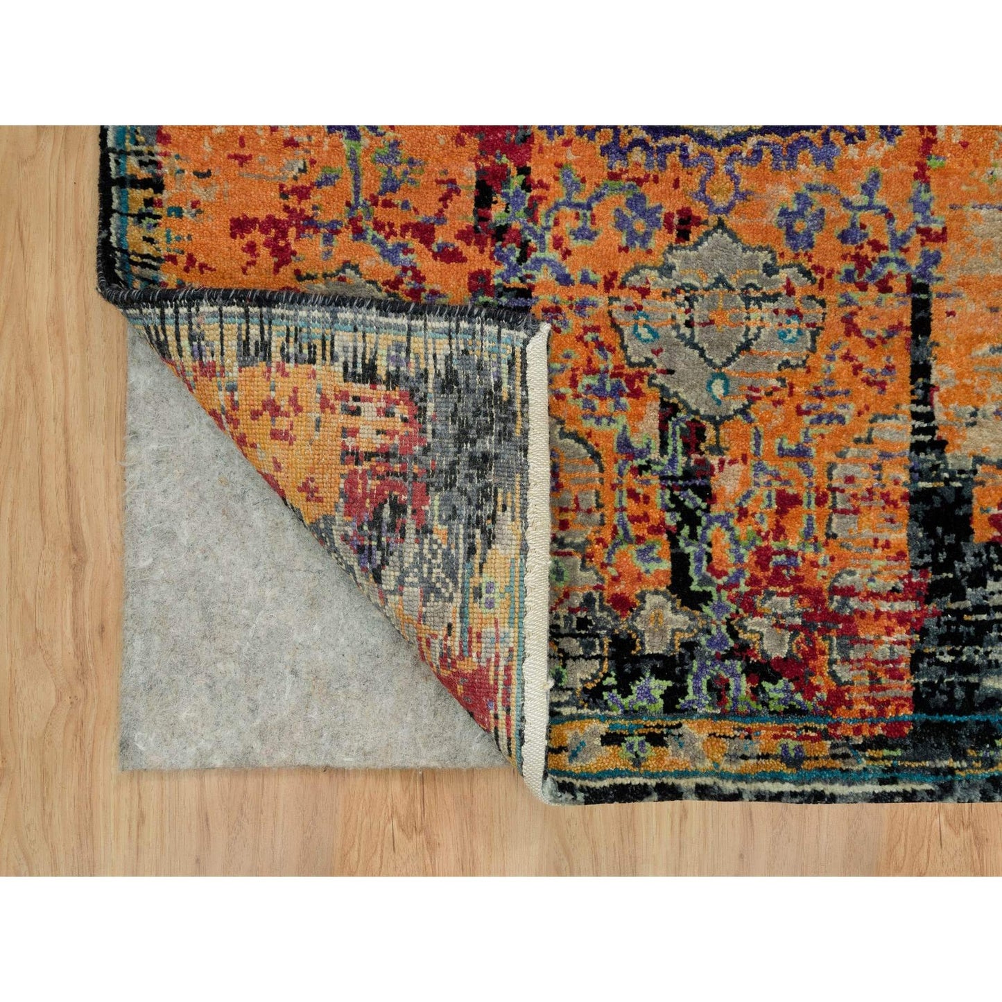 3'2"X5'1" Coral Rose Red Hand Knotted Ancient Ottoman Erased Design Rug