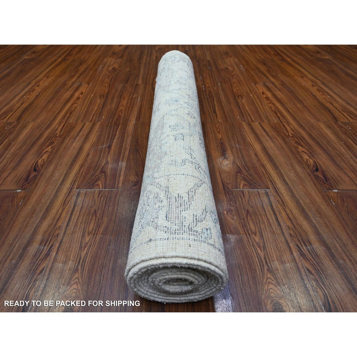 4'X16'1" Lily White Hand Knotted Faded Angora Oushak Wide Runner Rug