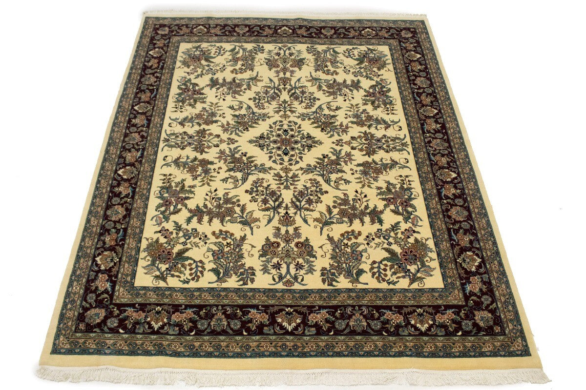 Classic Beige Floral Design Hand-Knotted Oriental