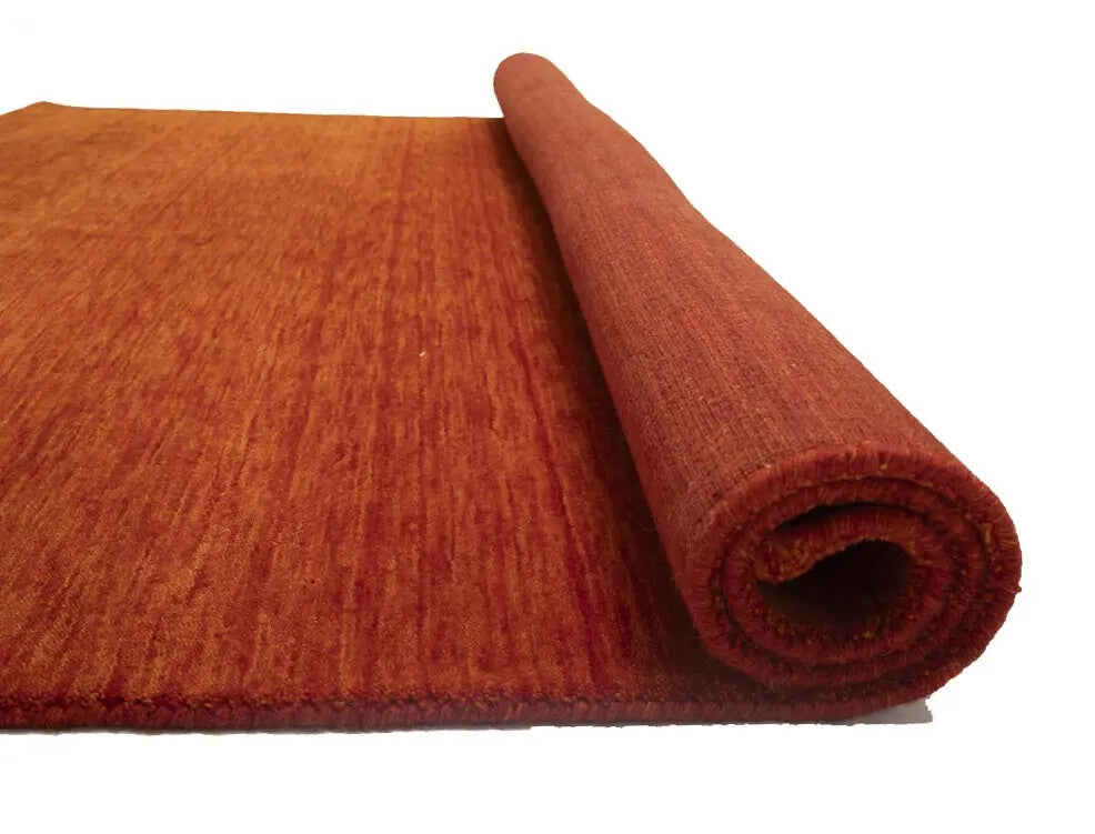 Orange-Red Gabbeh Modern Square Rug Wool Tribal