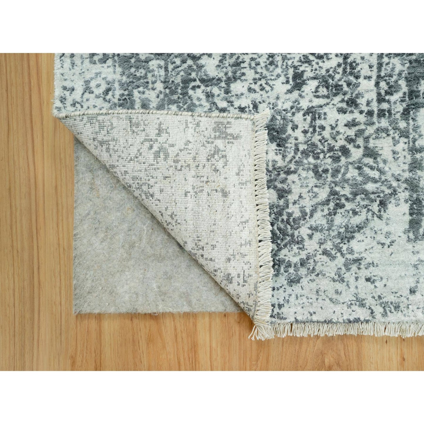 2'6"X15'8" Gray Hand Knotted Zoroastrian Design Wool Silk Xl Runner Rug