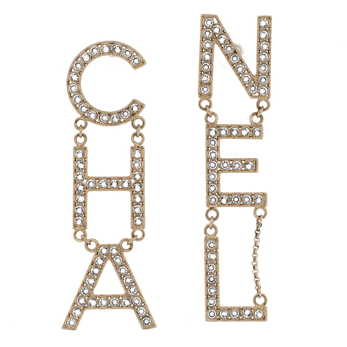 Chanel Cha-Nel Drop Earrings Metal With Crystals
