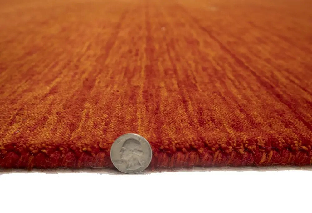 Orange-Red Gabbeh Modern Square Rug Wool Tribal
