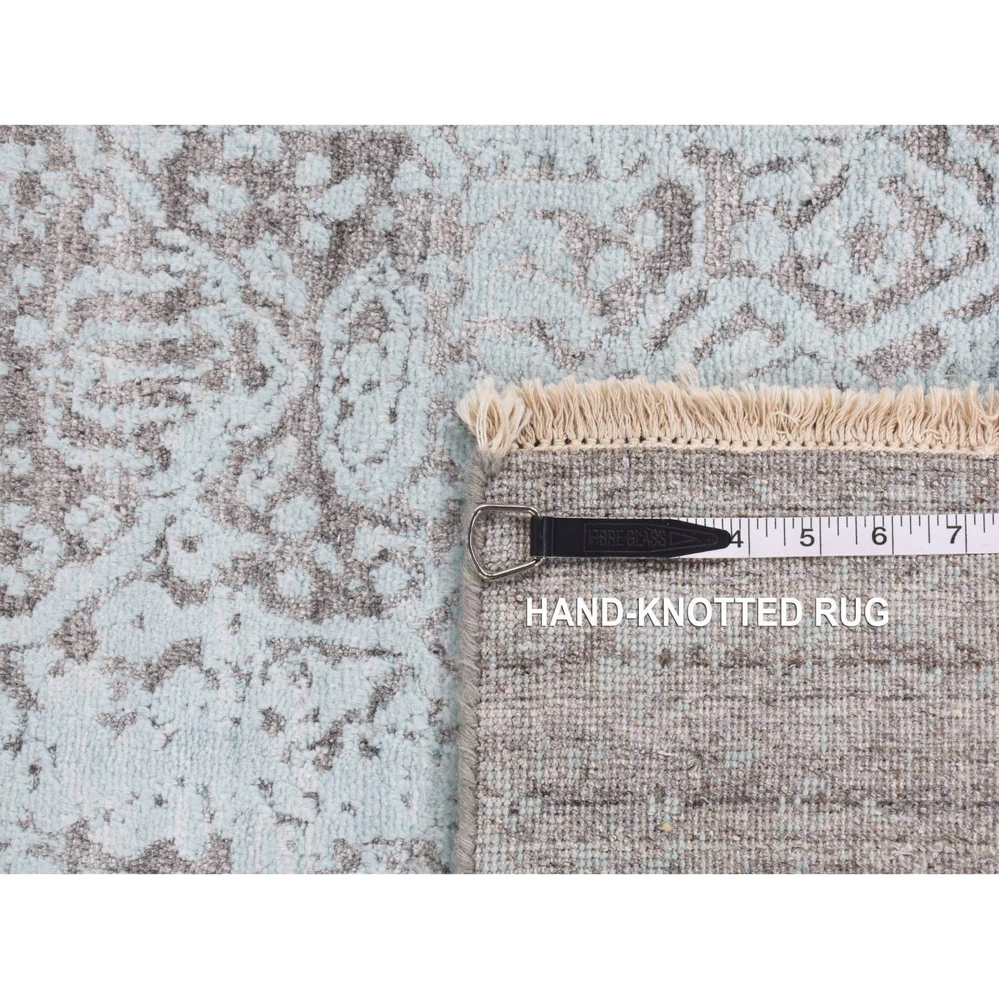 2'6''X10' Green Zoroastrian Design Hand Knotted Wool And Silk Runner Rug