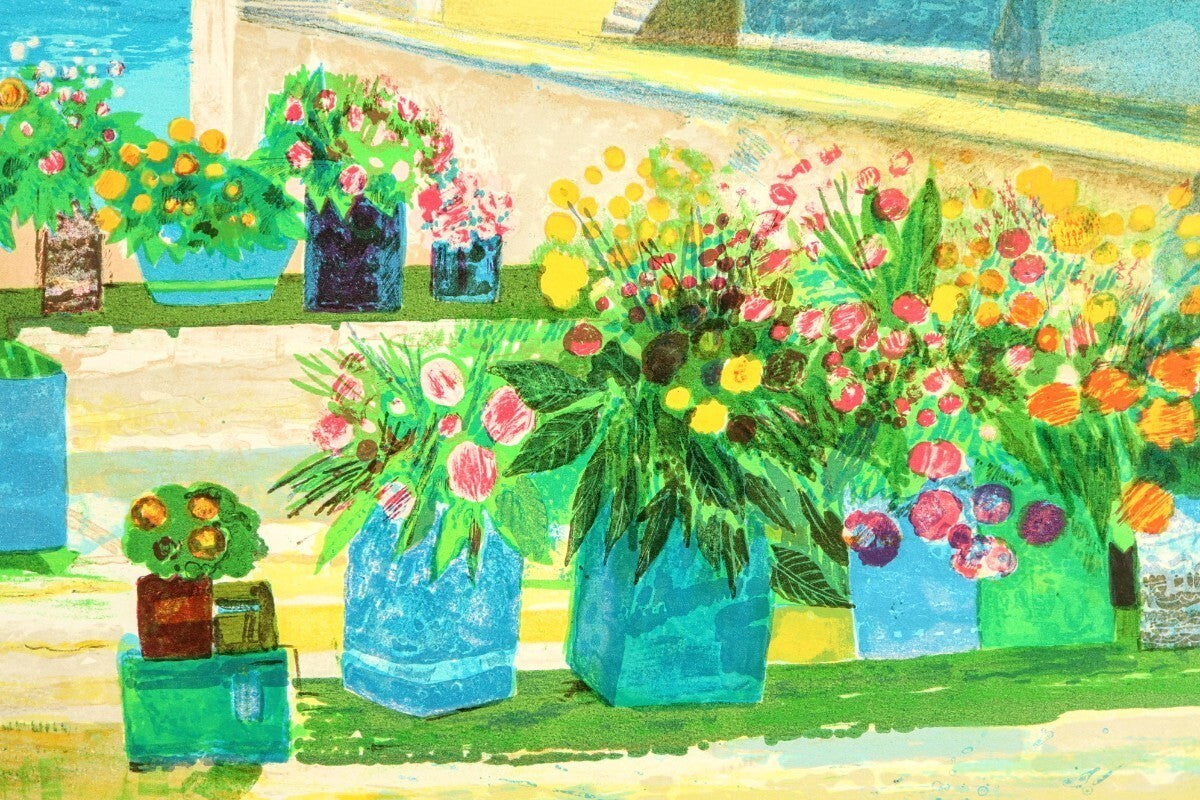 Jean Pierre Pophillat Lithograph Flower-Adorned Terrace Signed Limited 200