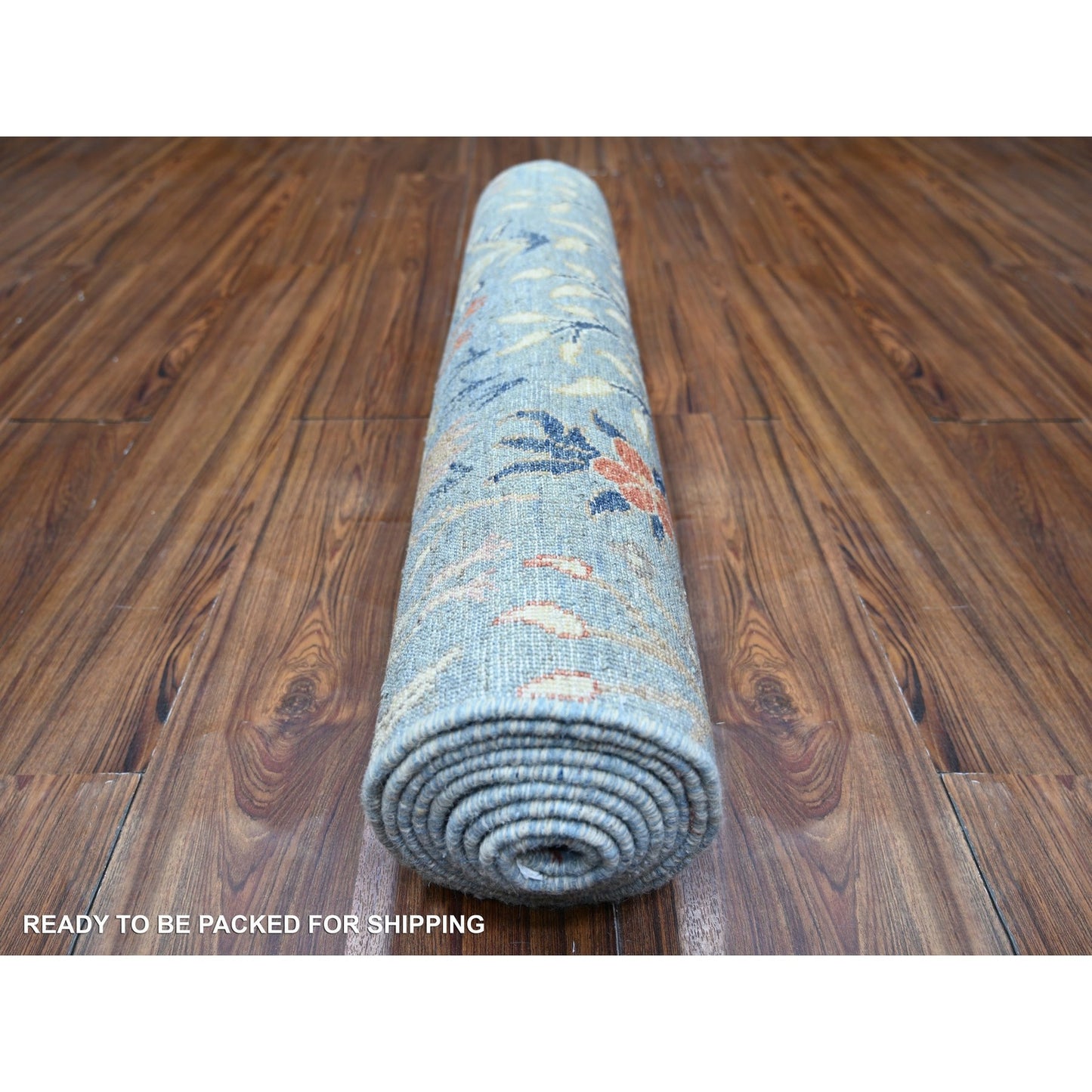 3'X10'2" Blue Peshawar Birds Of Paradise Wool Hand Knotted Runner Rug