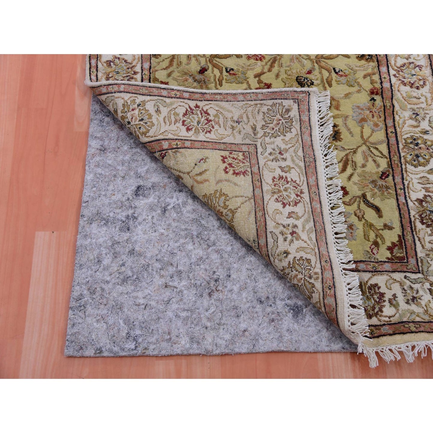 3'X12'1" Green Hand Knotted Rajasthan Design Silk And Wool Runner Rug