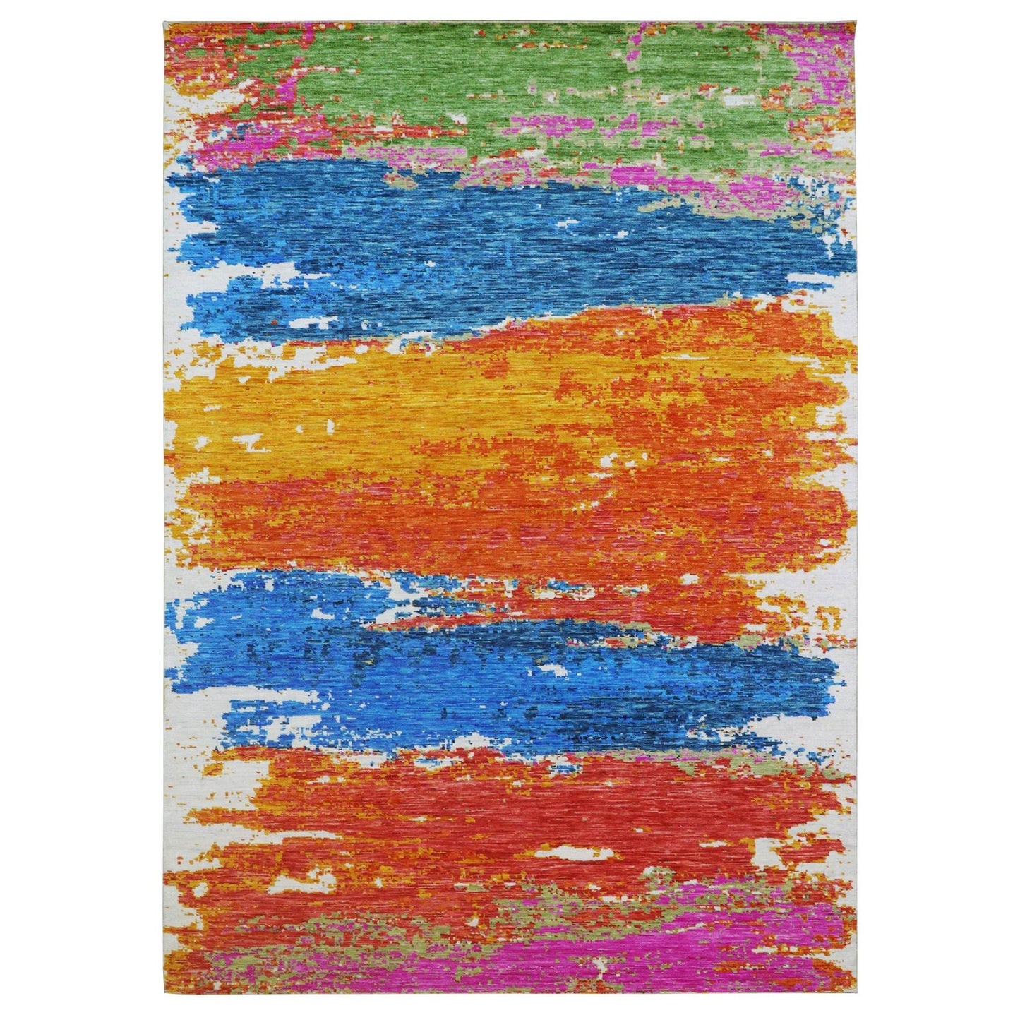 10'X14'1" Ivory Hand Knotted Modern Abstract Design All Wool Oriental Rug