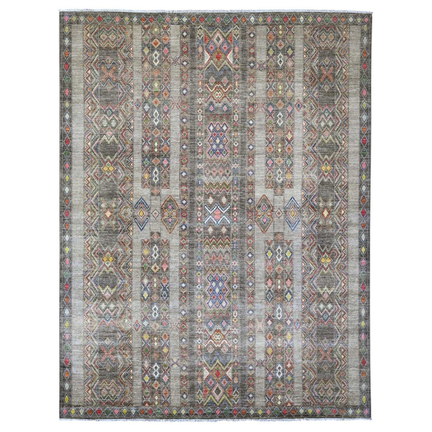 9'X11'8" Gray Moroccan Berber Influence Pattern All Wool Hand Knotted Rug