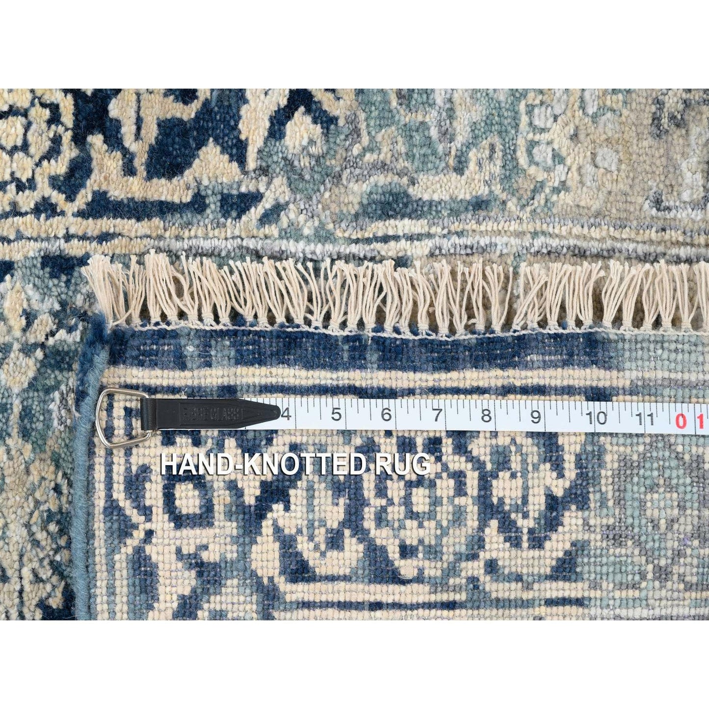 2'X3'1" Blue Heris Erased Design Wool And Silk Hand Knotted Mat Rug