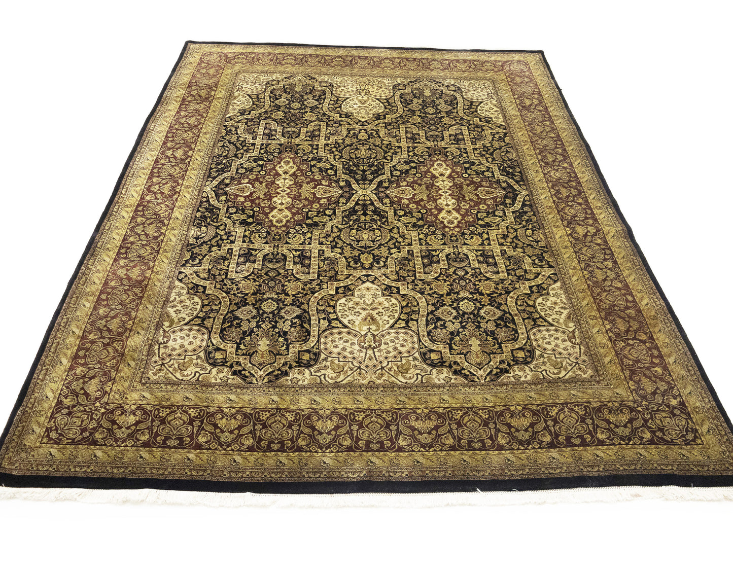 Hand-Knotted Agra Jaipur Oriental Rug Floral