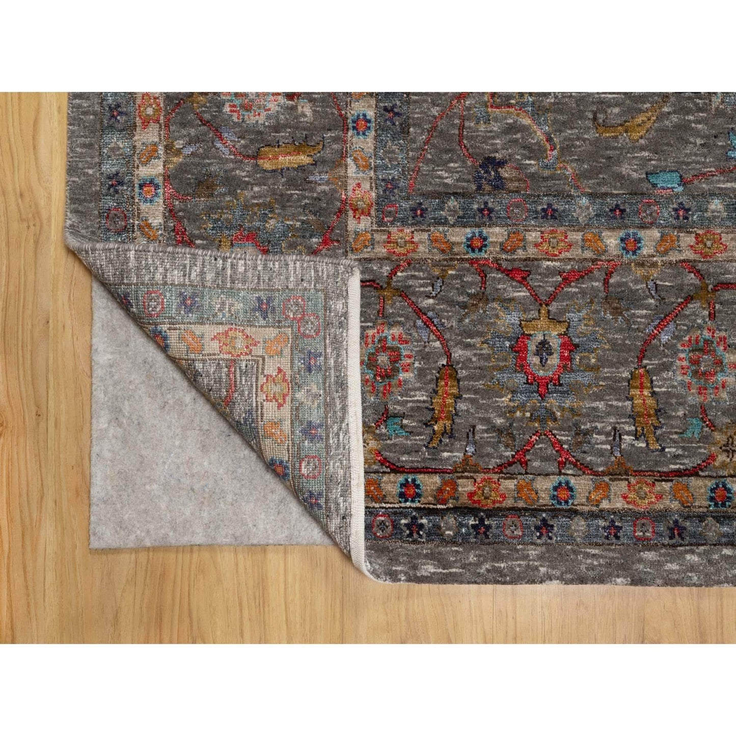 9'X12'1" Brown Scrolls Leaf Design Striae Hand Knotted Silk And Wool Rug