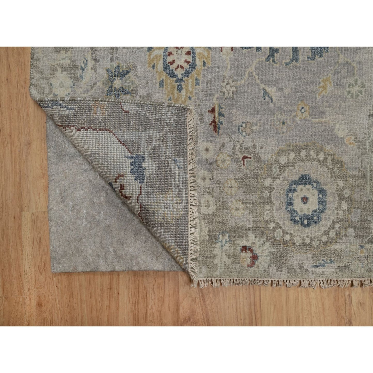 6'1"X9' Agate Gray Oushak With Broken Pattern 100% Wool Hand Knotted Rug