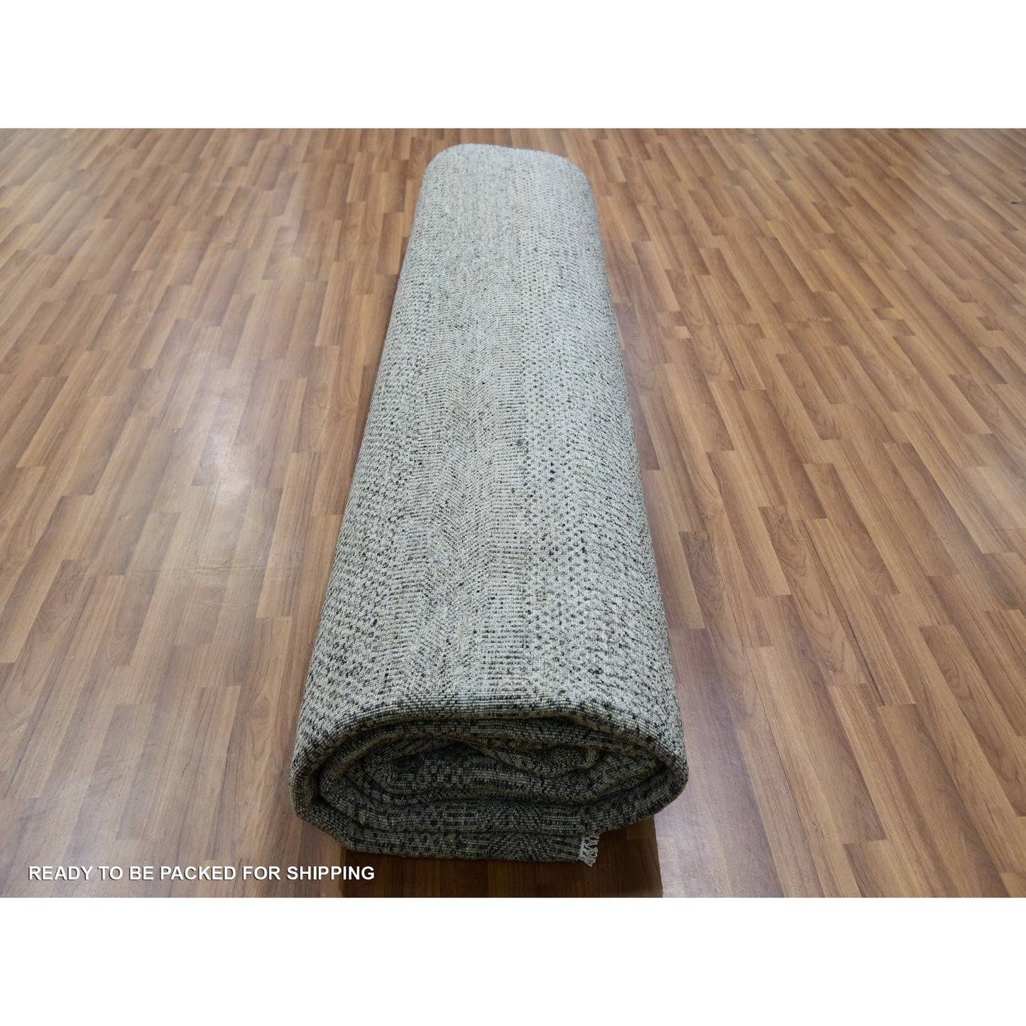 12'1"X15'1" Peppercorn Gray Undyed Wool Hand Knotted Grass Oversized Rug