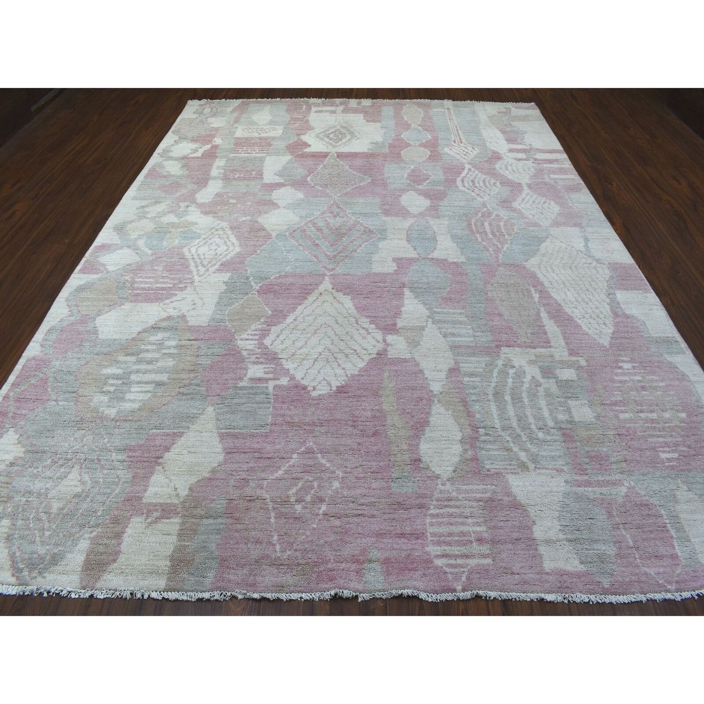 8'10"X11'9" Pink Moroccan Berber Arts And Crafts Hand Knotted Wool Rug