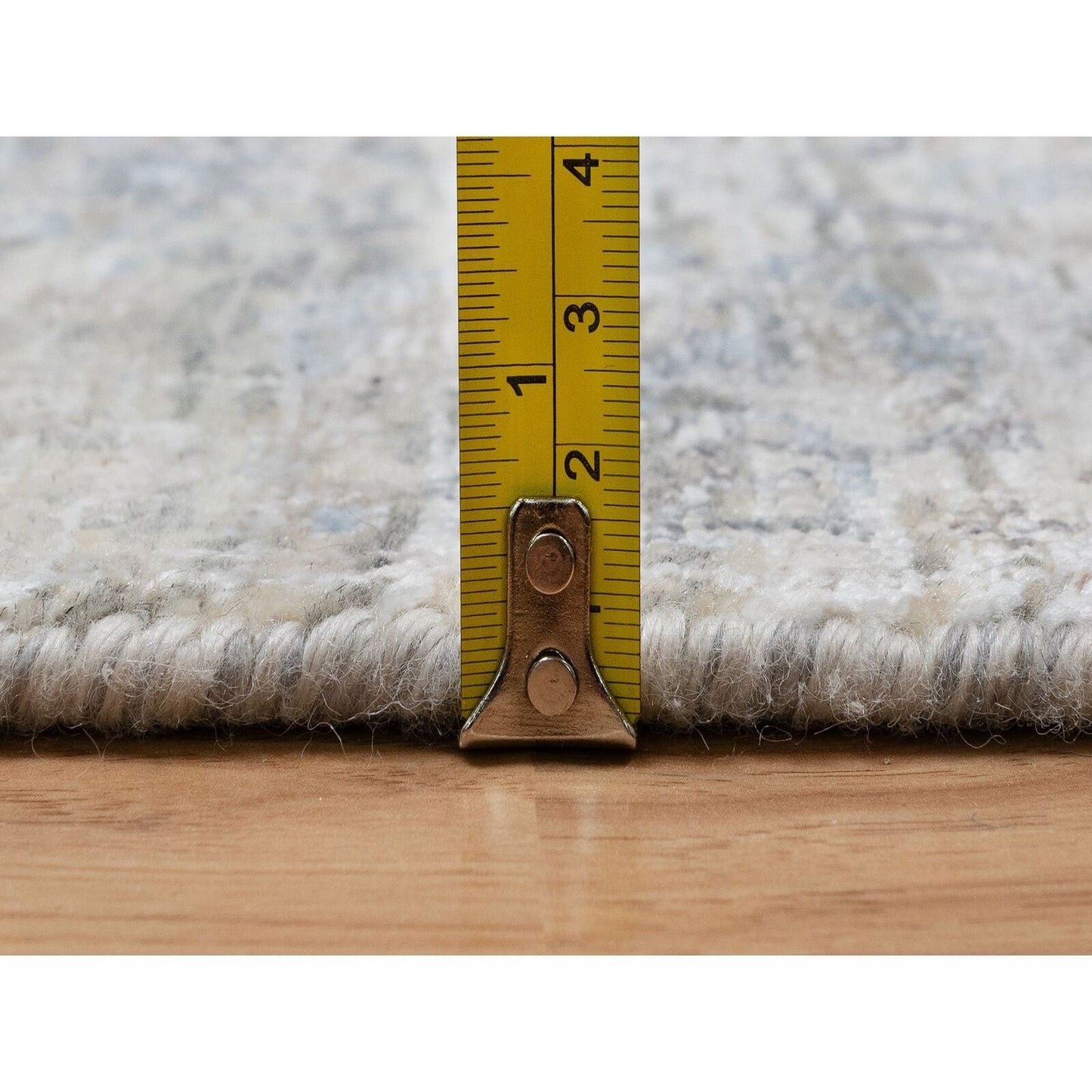 2'7'X15'9" White Hand Knotted Sickle Leaf Design Silk & Wool Runner Rug