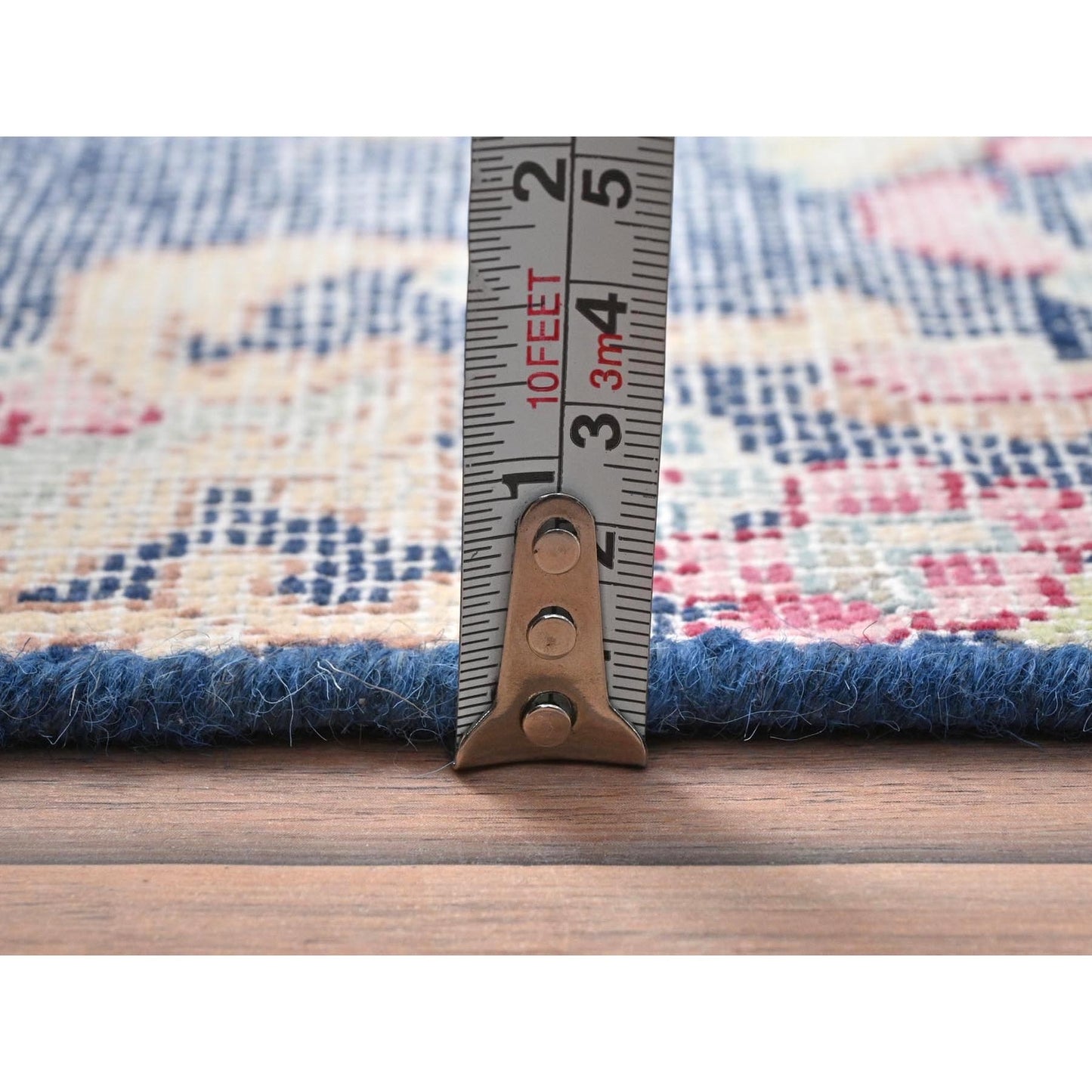 1'6"X1'6" Blue Hand Knotted Vintage Farsian Karman Worn Wool Square Rug