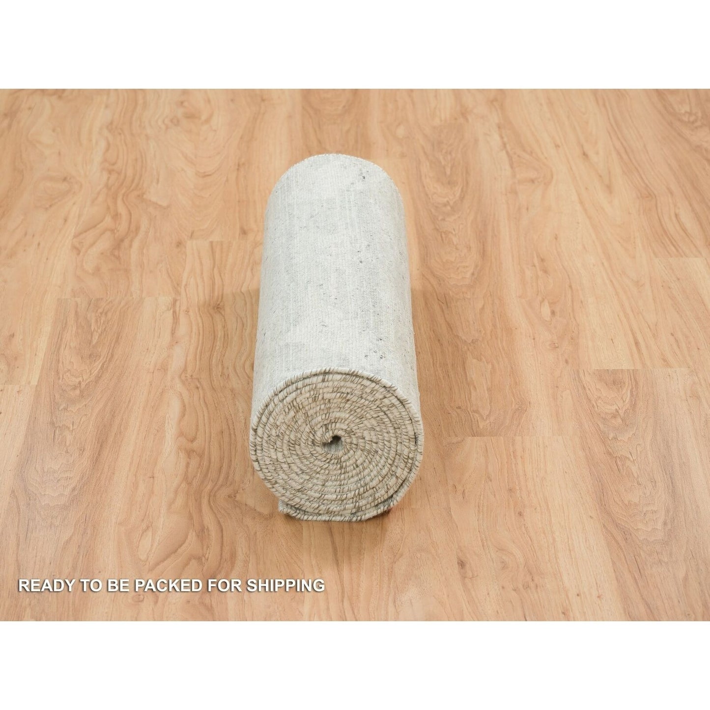2'6"X16' Ivory And Light Grey Undyed Hand Knotted Xl Runner Oriental Rug
