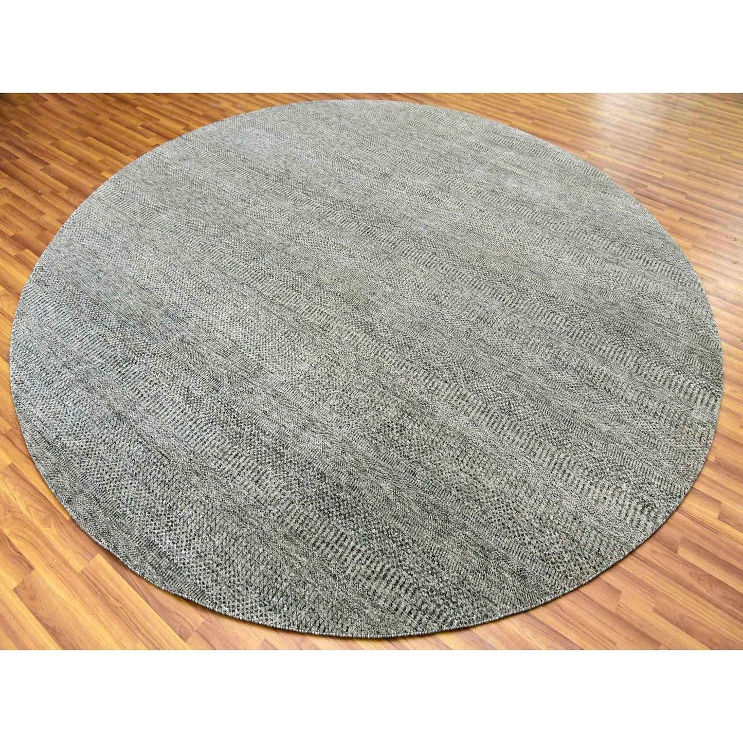 10'X10' Knitting Needles Gray Undyed Wool Hand Knotted Grass Round Rug