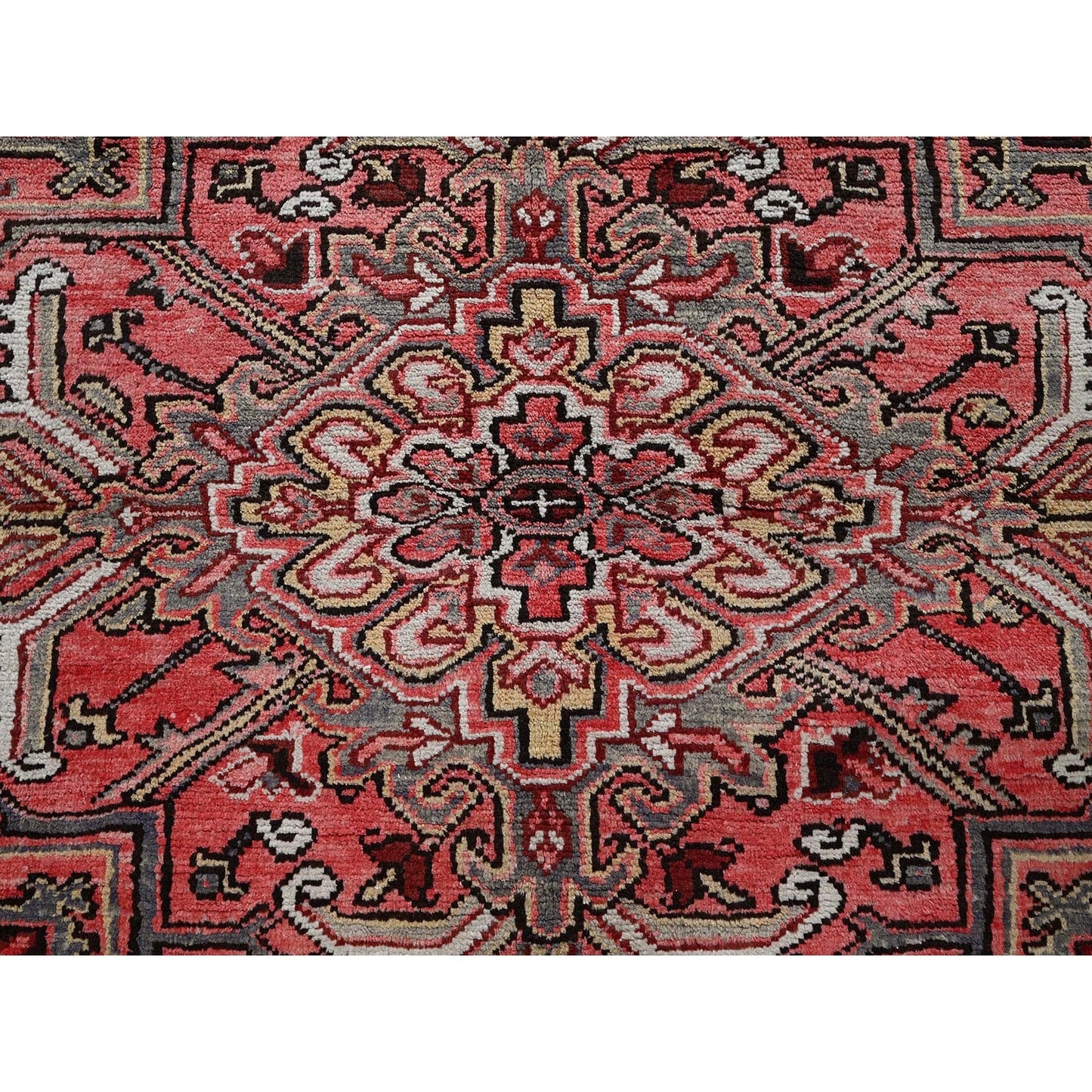 7'10"X10'6" Blush Red Vintage Zoroastrian Heris Pure Wool Hand Knotted Rug