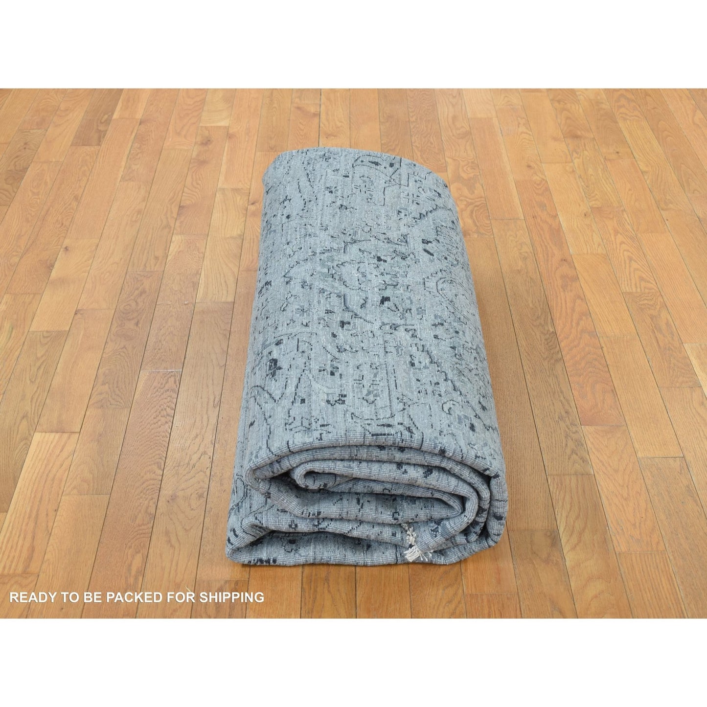 10'X10' Gray Zoroastrian Design Silk With Wool Hand Knotted Square Rug