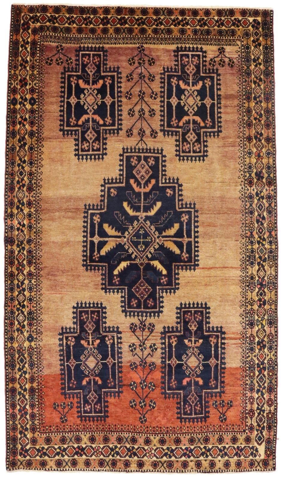 Semi-Antique Tribal Geometric Wide Runner Rug