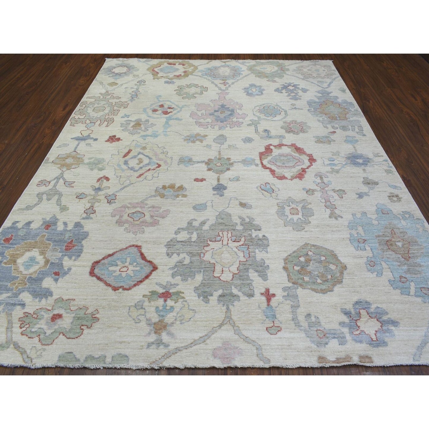 8'2"X10' Ivory Hand Knotted Afghan Angora Oushak Pure Wool Rug