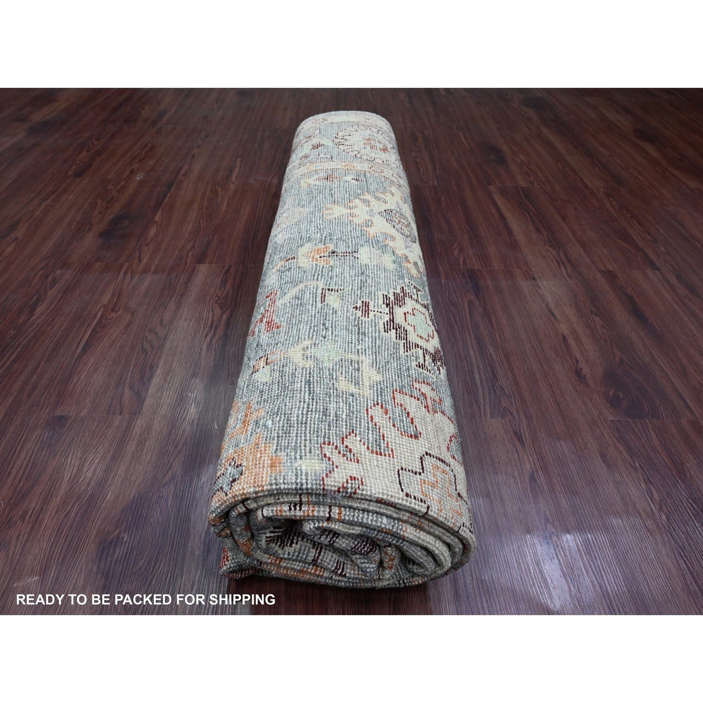 7'9"X9'5" Gray Afghan Angora Oushak Leaf Pattern Hand Knotted Wool Rug