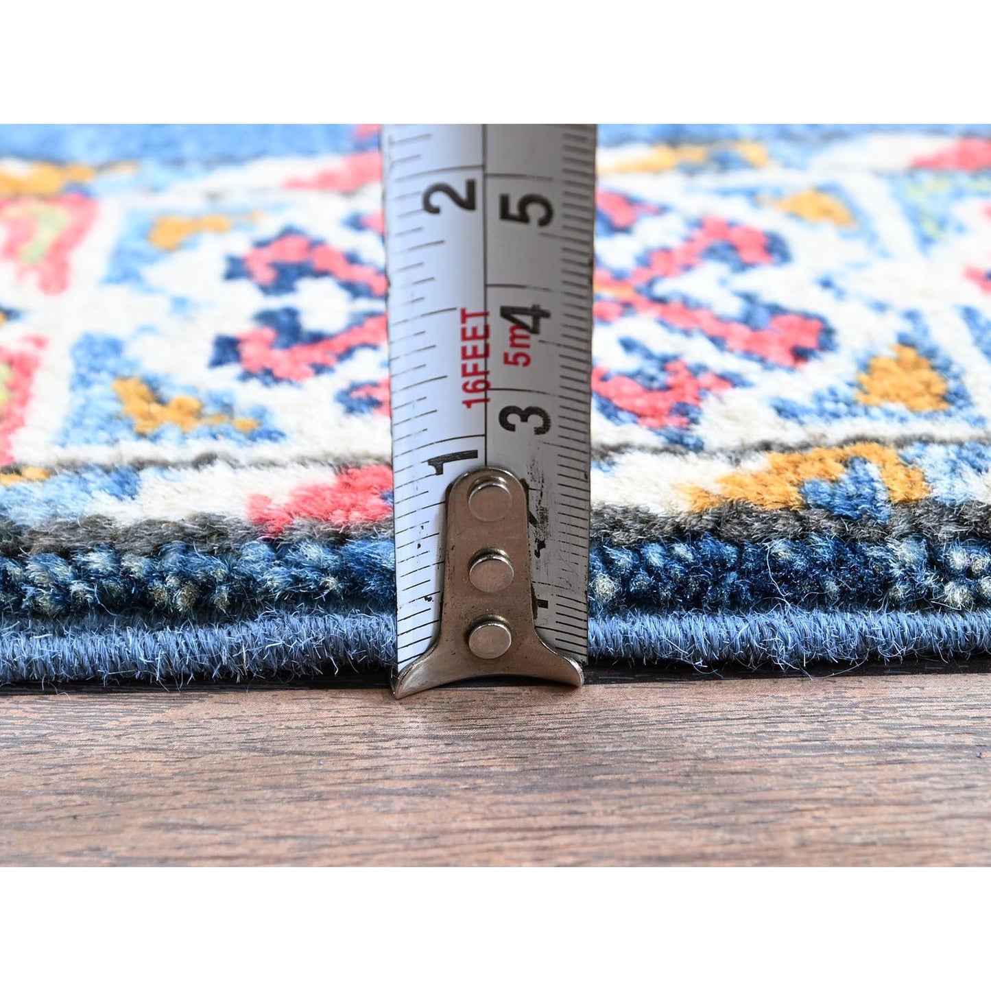 2'X5'9" Blue Kazak With Tribal Design Hand Knotted Soft Wool Runner Rug