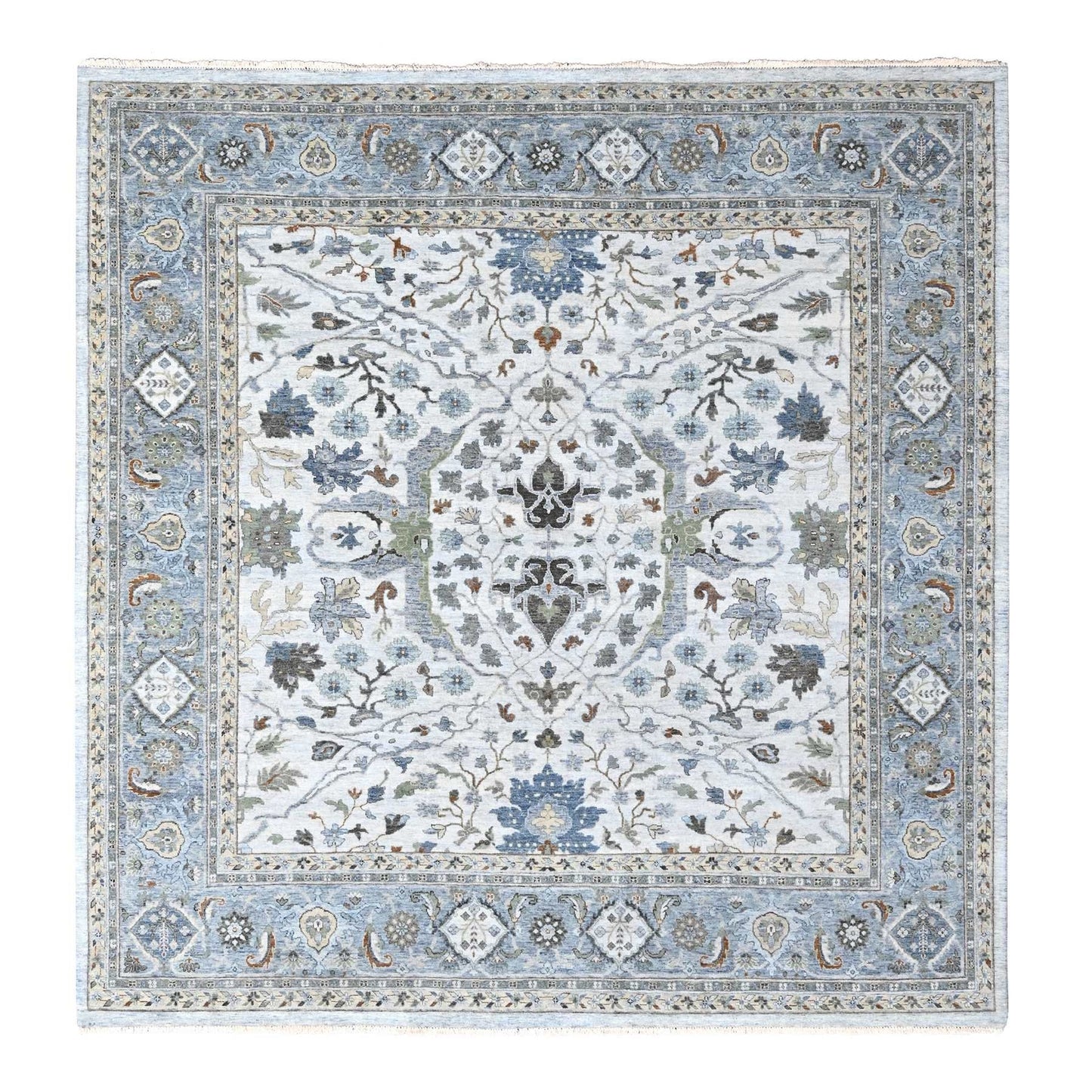 10'X10' White Hand Knotted Denser Weave Oushak Pure Wool Square Rug