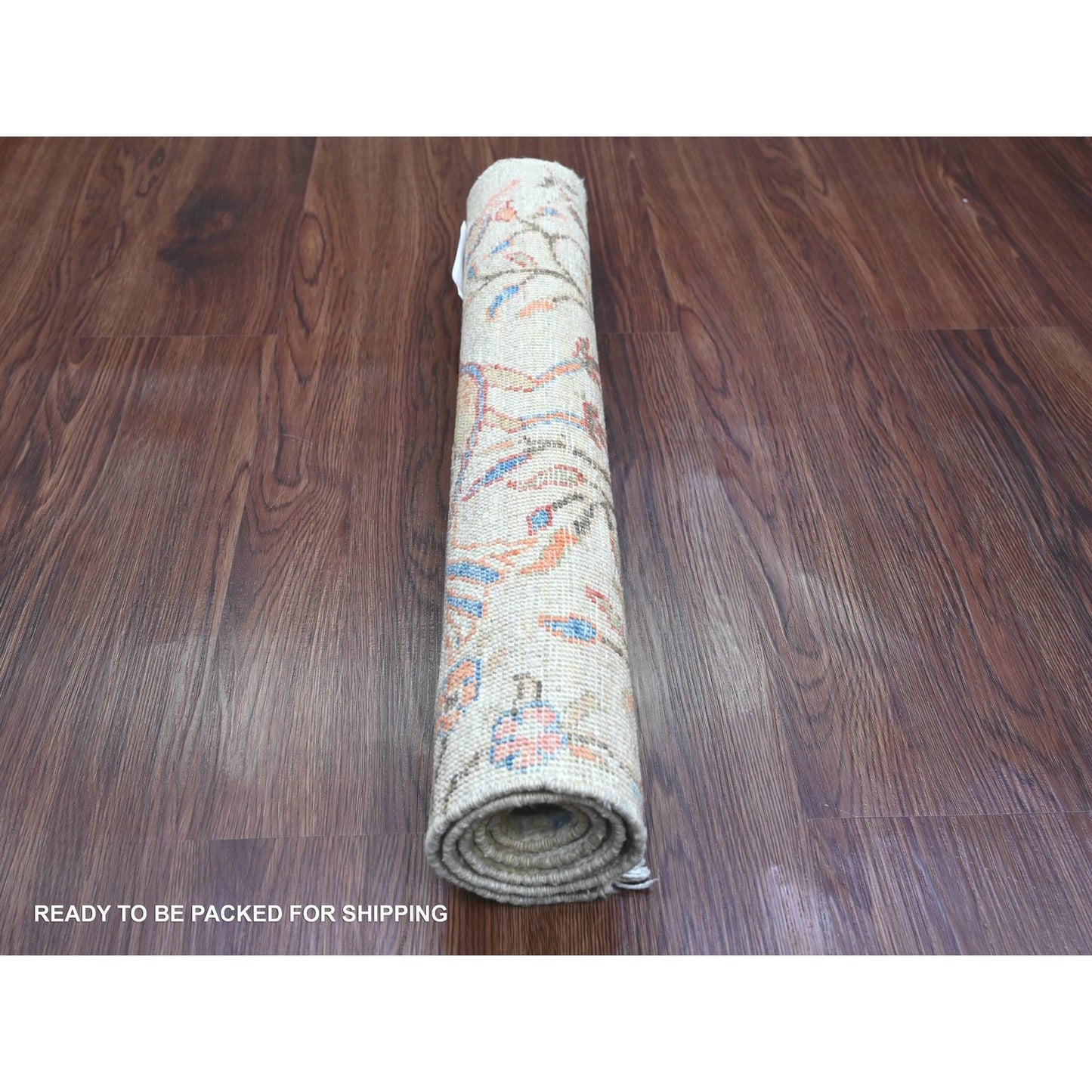 2'X2'10" White Hand Knotted Afghan Peshawar Birds Design All Wool Mat Rug
