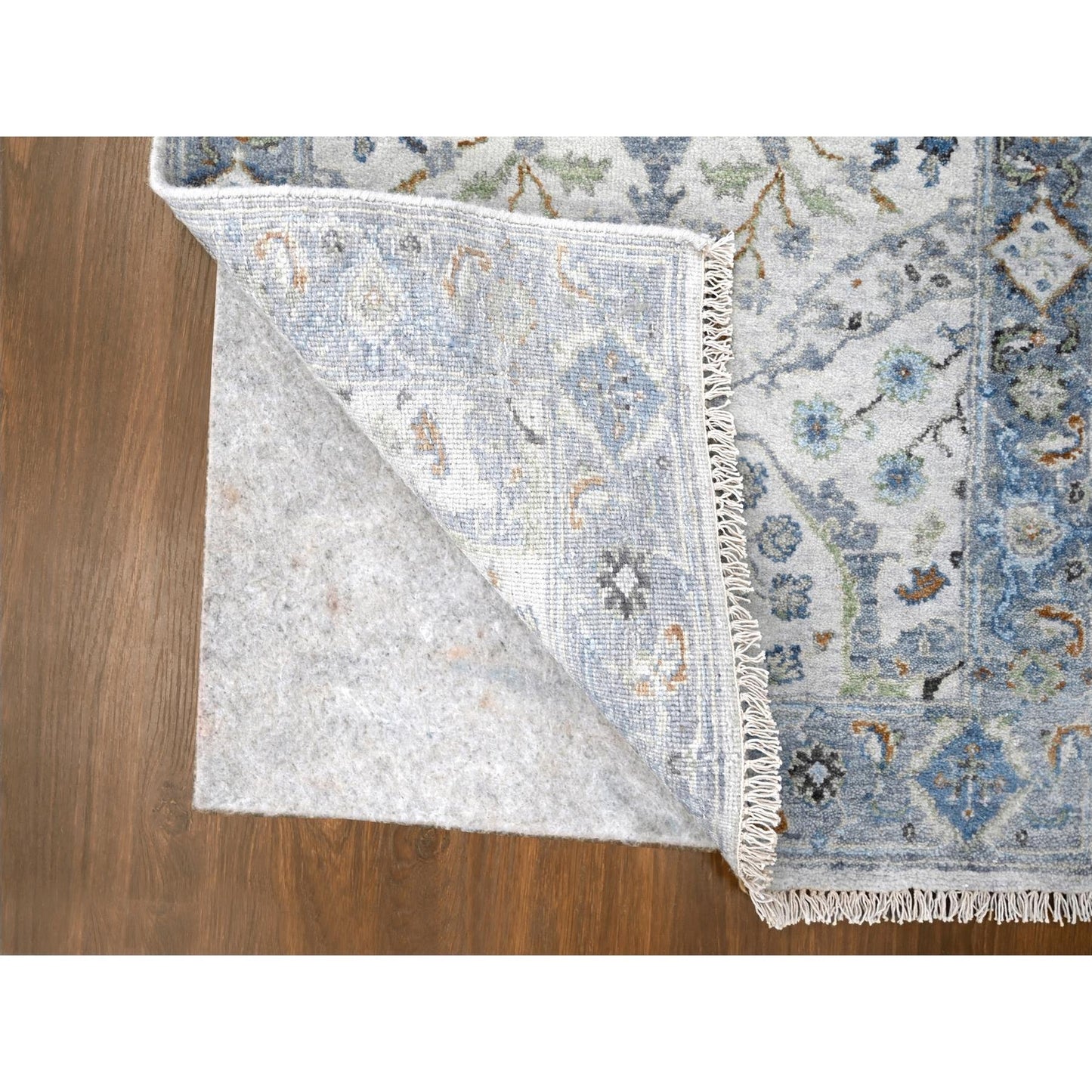 2'7"X9'10" Agate Gray Oushak Floral Motifs Wool Hand Knotted Runner Rug
