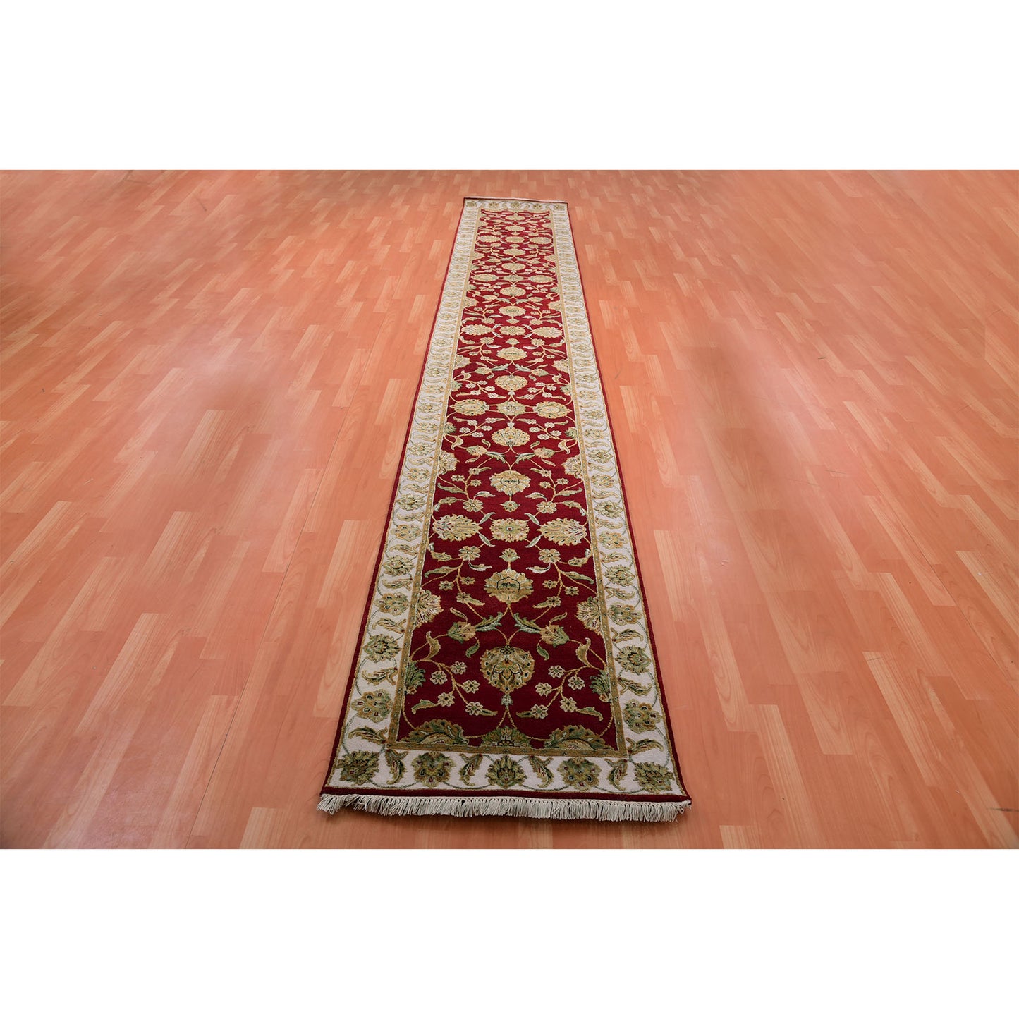2'7"X16'4" Red Hand Knotted Wool And Silk Rajasthan Design Xl Runner Rug