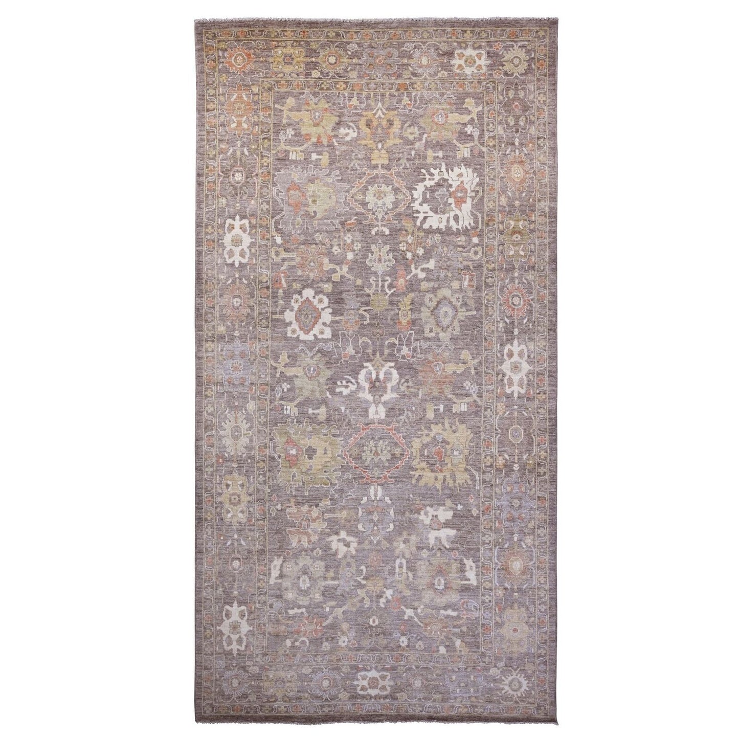 8'X15'7" Brown Pure Wool Afghan Angora Oushak Hand Knotted Runner Rug