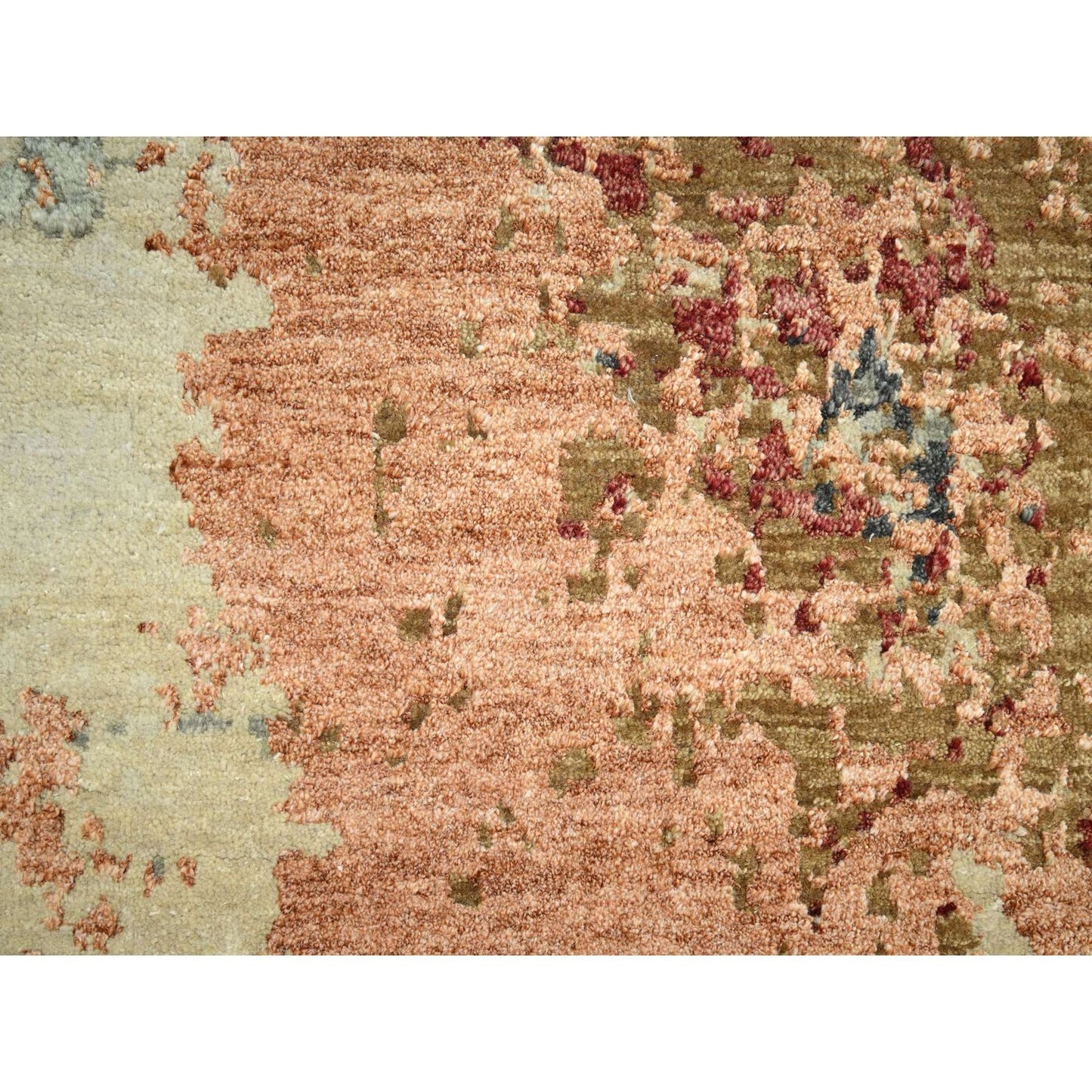 9'X12'2" Beige With Rust Pure Wool Abstract Design Hand Knotted Rug