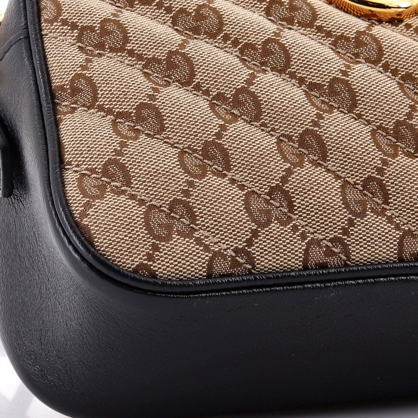 Gucci Gg Marmont Shoulder Bag Diagonal Quilted Gg Canvas With Leather Small