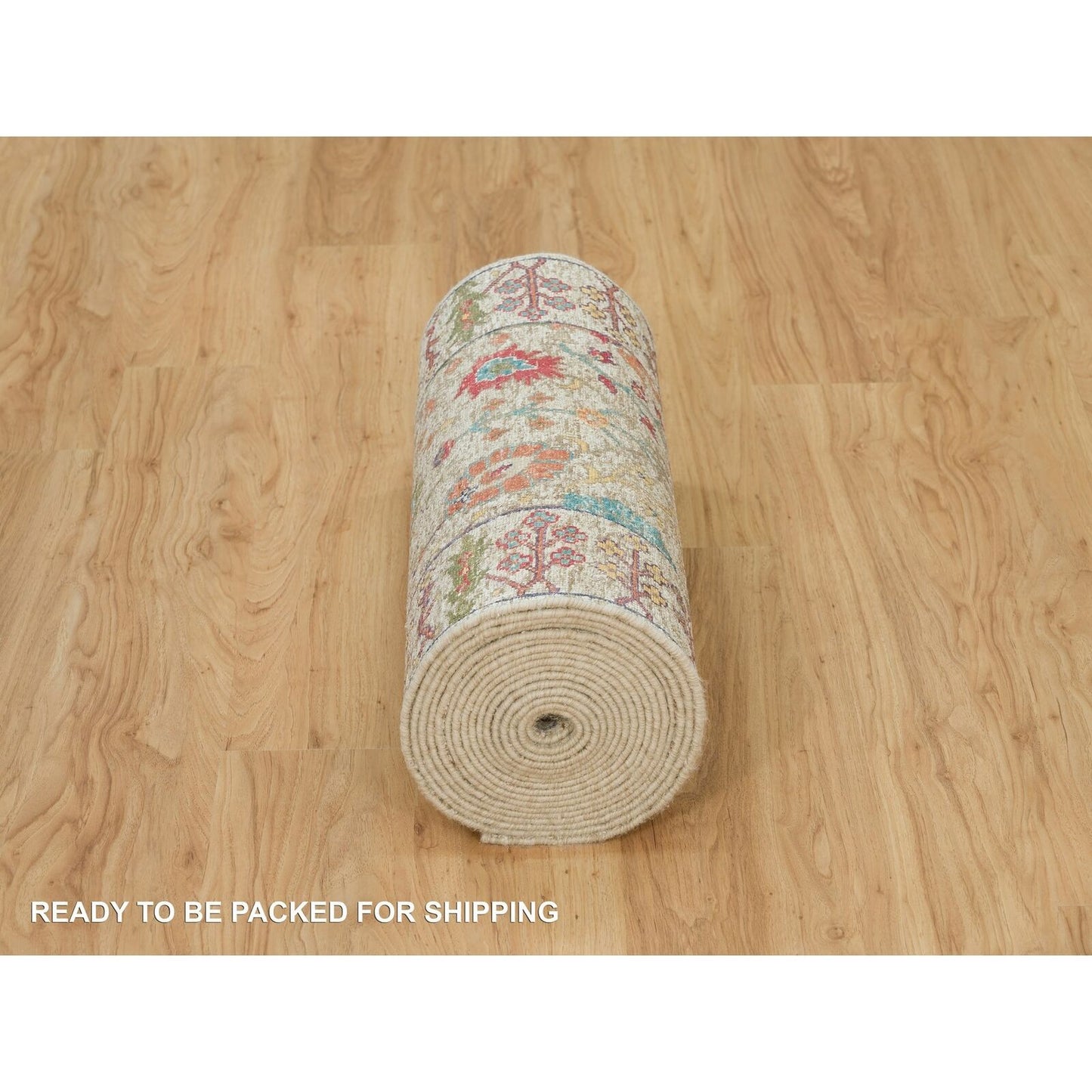 2'6"X25'10" Beige Hand Knotted Directional Silk And Wool Xl Runner Rug