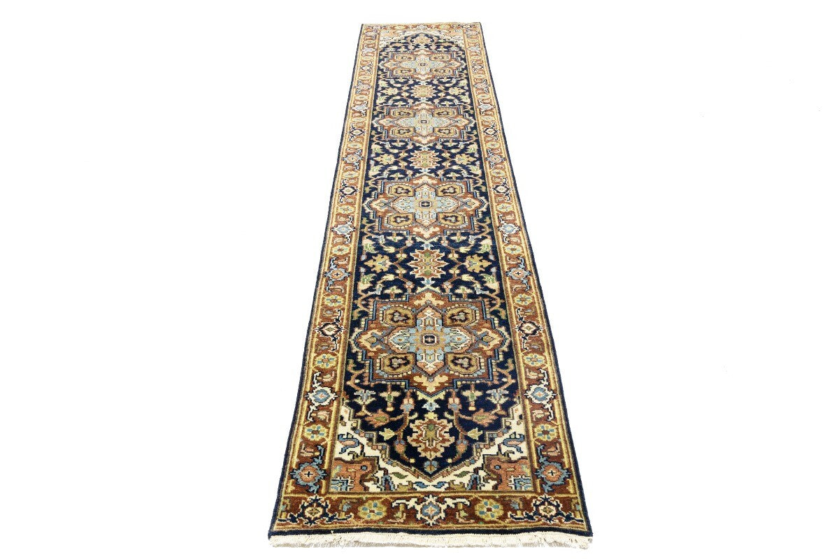 Handmade Heriz Serapi Runner Rug Geometric