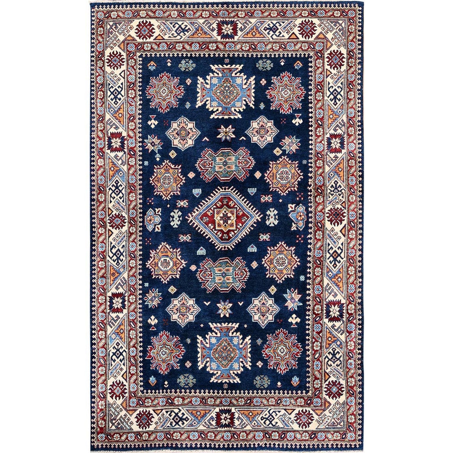 5'6"X9'3" Navy Afghan Special Kazak Tribal Design Hand Knotted All Wool Rug