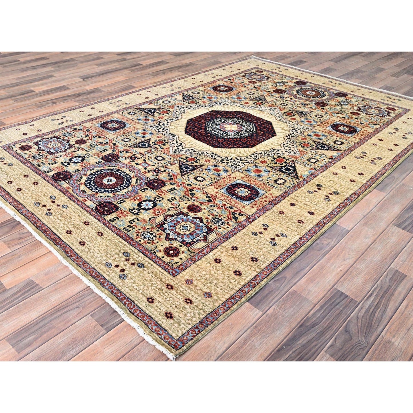5'10"X8'10" Ecru Brown Soft Wool Hand Knotted Dynasty Design 200 Kpsi Rug