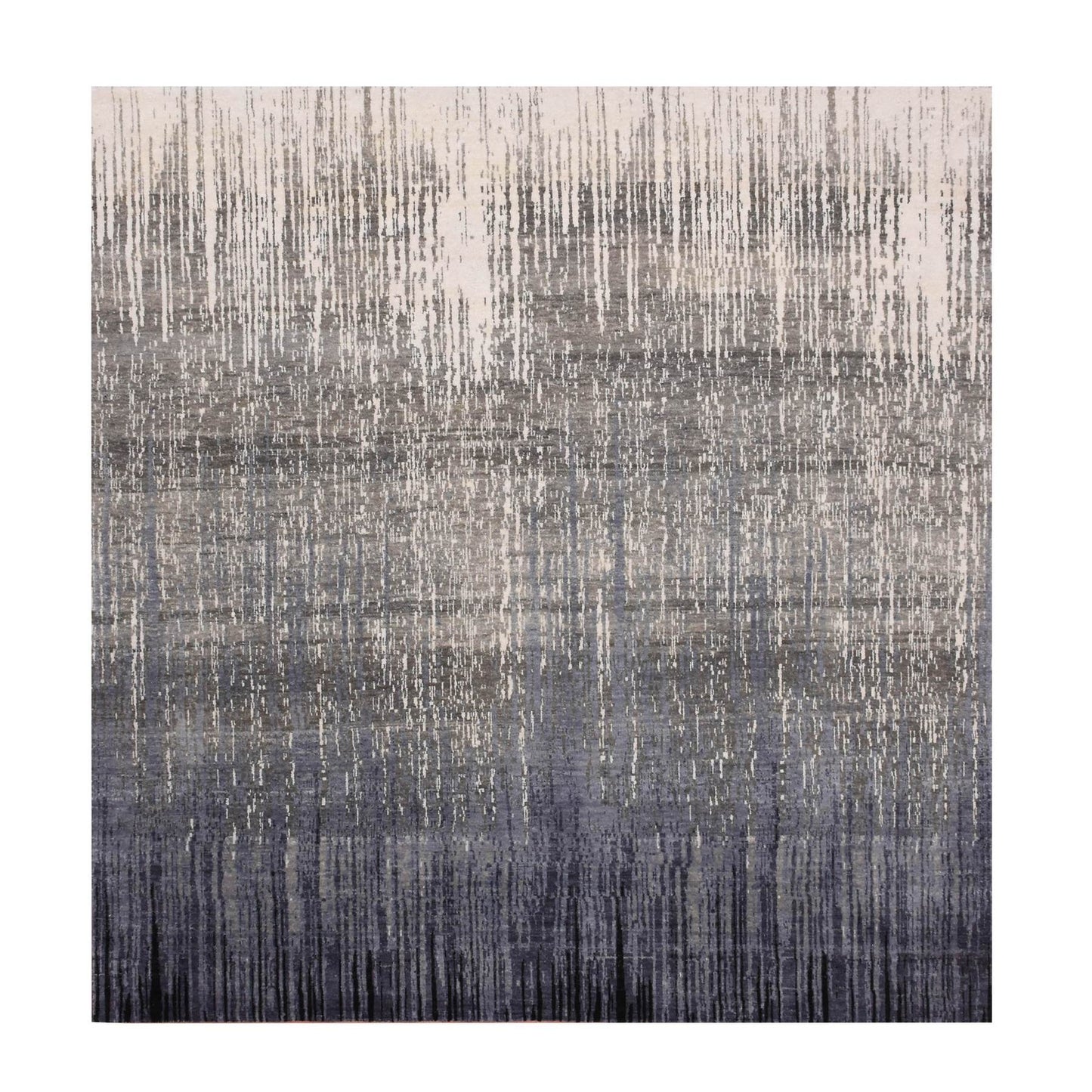 8'X8'4" Gray And Black Hand Knotted Modern Ombre Design Wool Square Rug