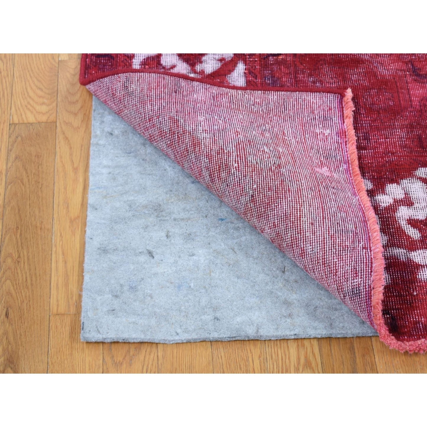 8'2"X11'1" Red Overdyed Vintage Tebraz Design Pure Wool Hand Knotted Rug