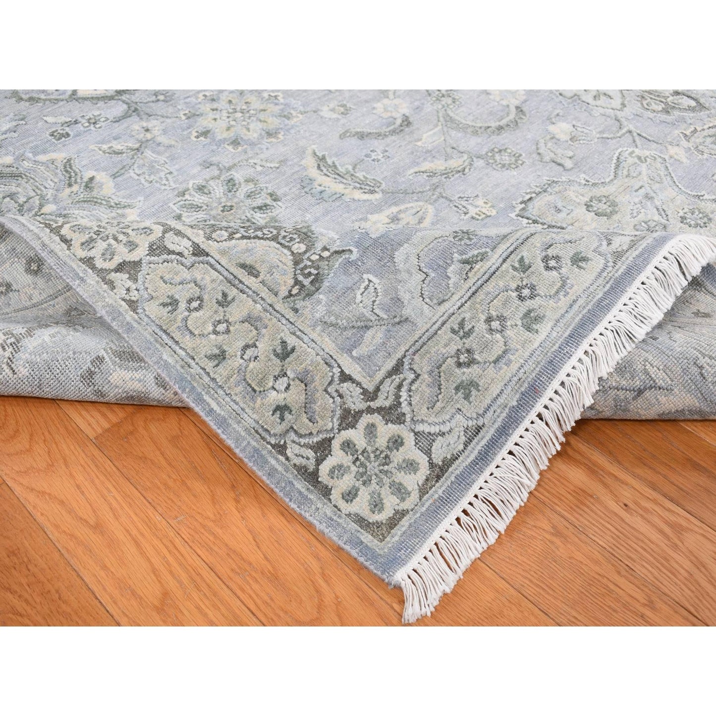 9'X12' Goose Gray Oushak Design Silk With Wool Hand Knotted Rug