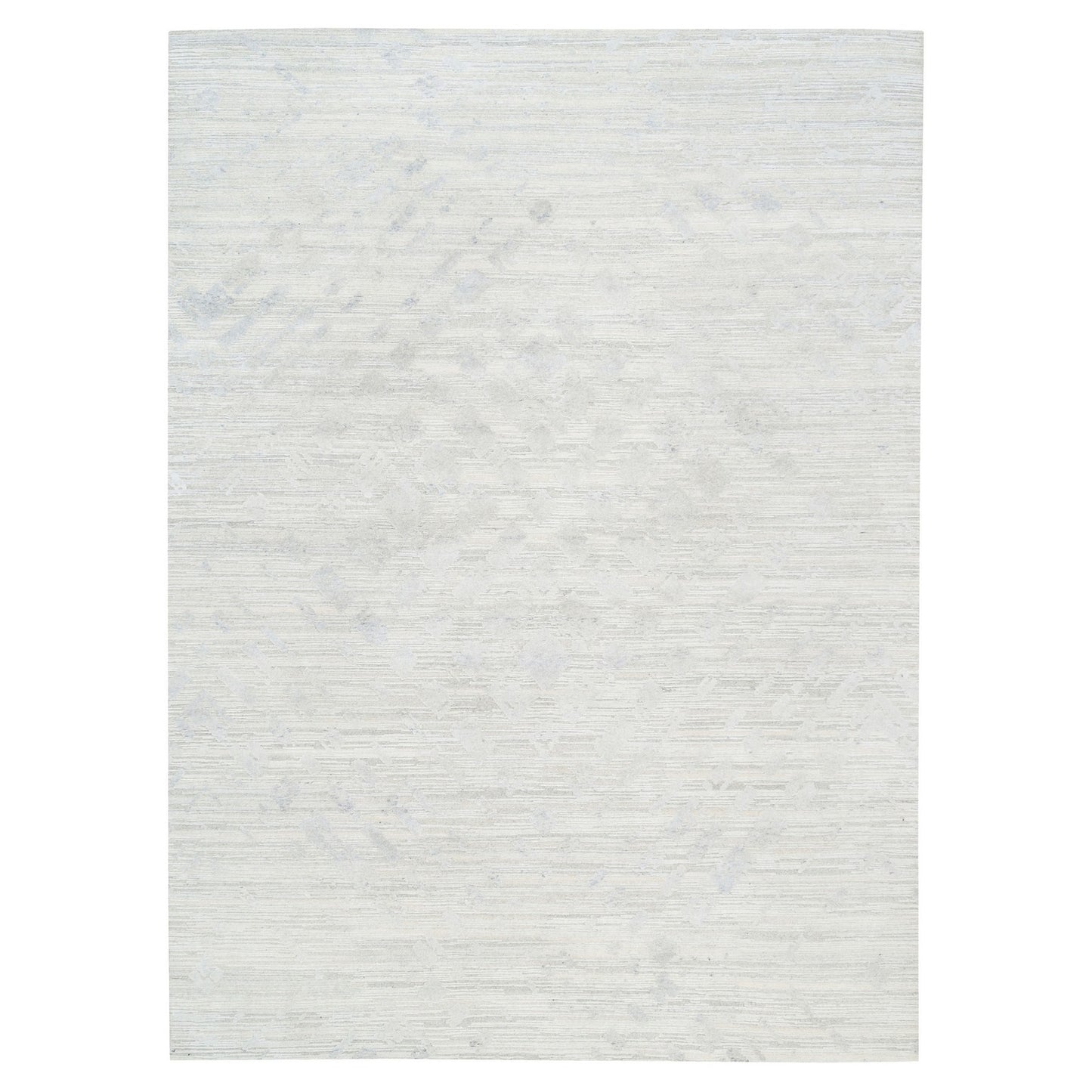 9'X12' Undyed Natural Wool Modern Light Gray Cut And Loop Pile Rug